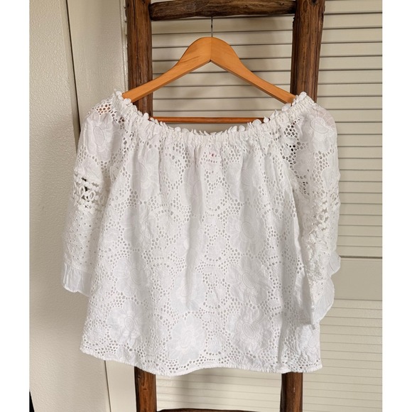 Lilly Pulitzer White Eyelet Lace Off The Shoulder Top Blouse Size S - Picture 3 of 5
